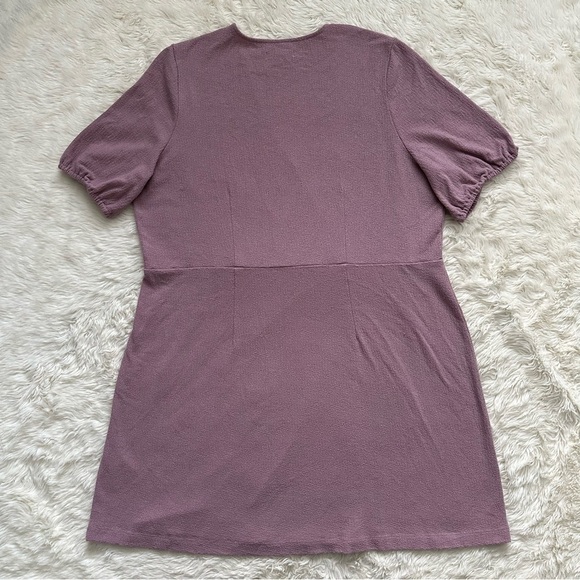Madewell Dress Cross-Front Button Short Sleeve Mini Textured Purple 2X - Picture 4 of 12
